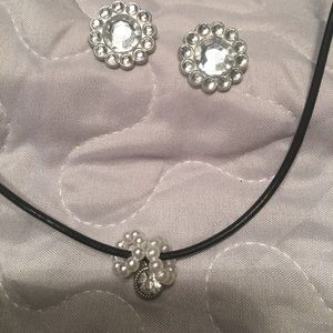 Necklace & earrings set custom made leather cord